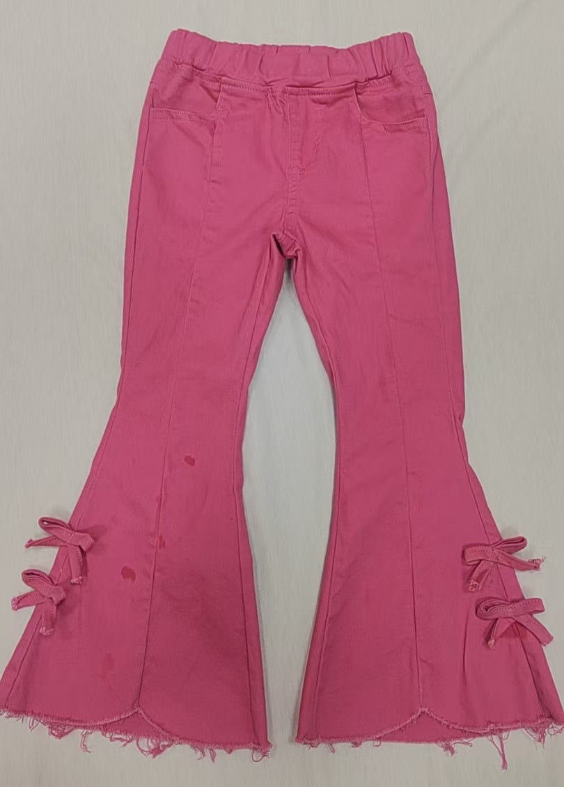 RTS NO MOQ ETA 5/7days Arrived P0731 Pure rose red bow denim trousers