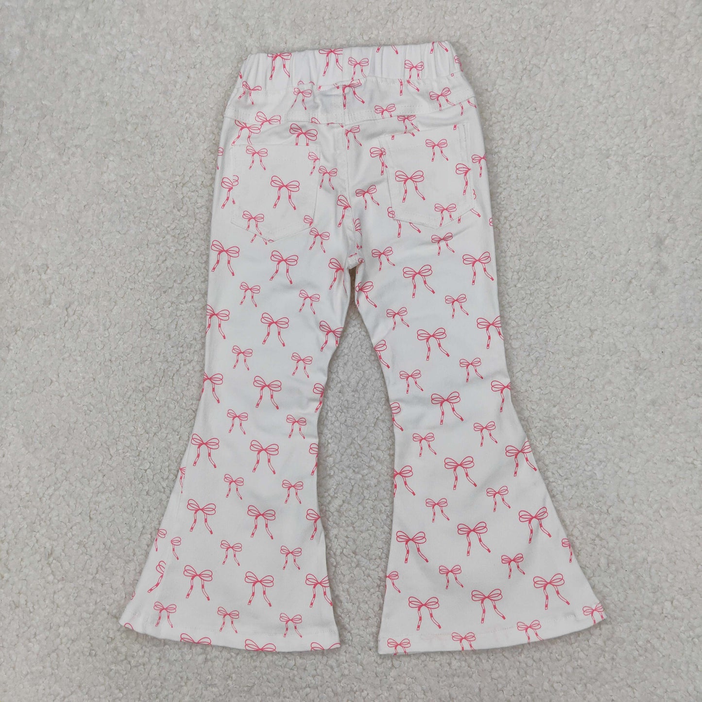 RTS NO MOQ P0732 Pink bow pattern white denim pants
