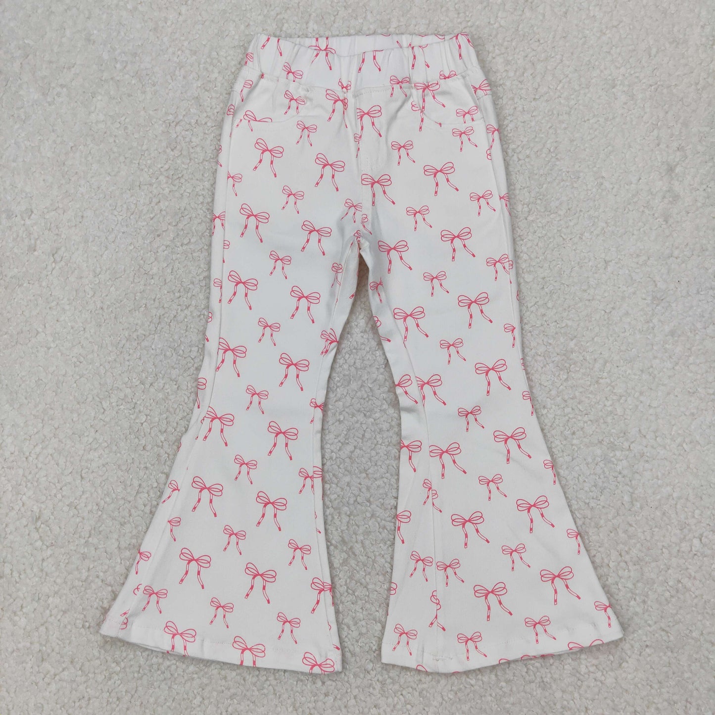 RTS NO MOQ P0732 Pink bow pattern white denim pants