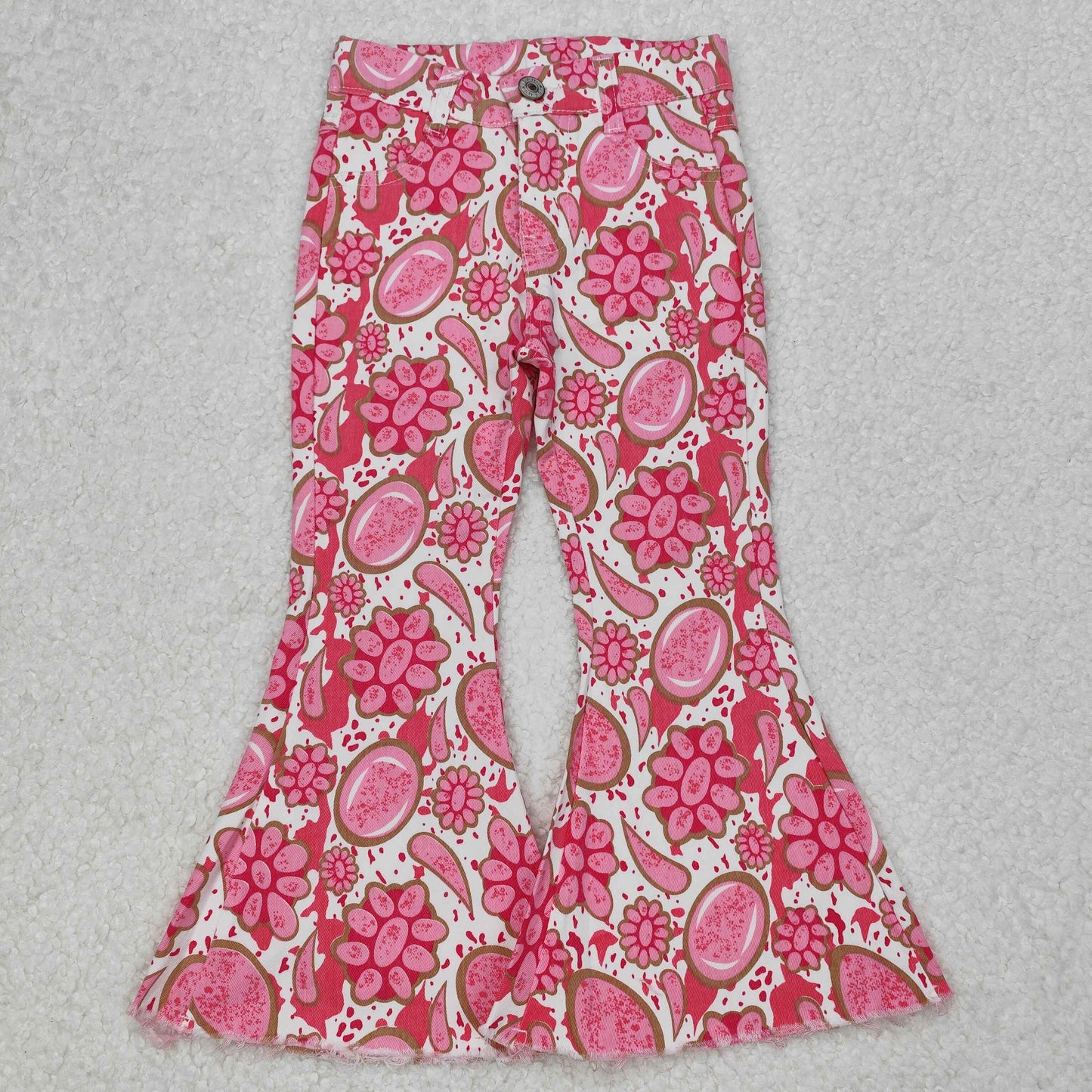 RTS NO MOQ ETA 5/7days Arrived P0735 Pink gemstone white denim trousers