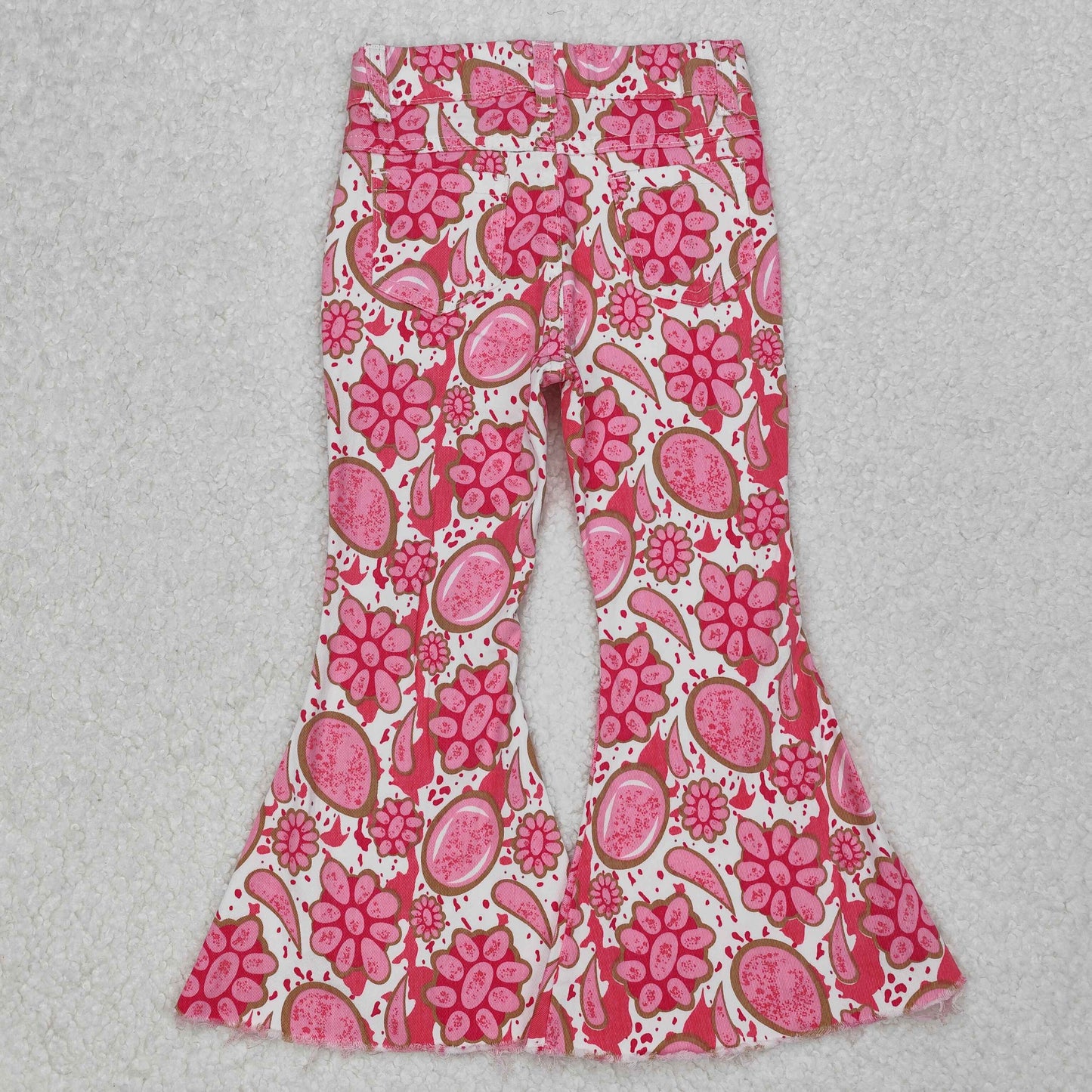 RTS NO MOQ ETA 5/7days Arrived P0735 Pink gemstone white denim trousers