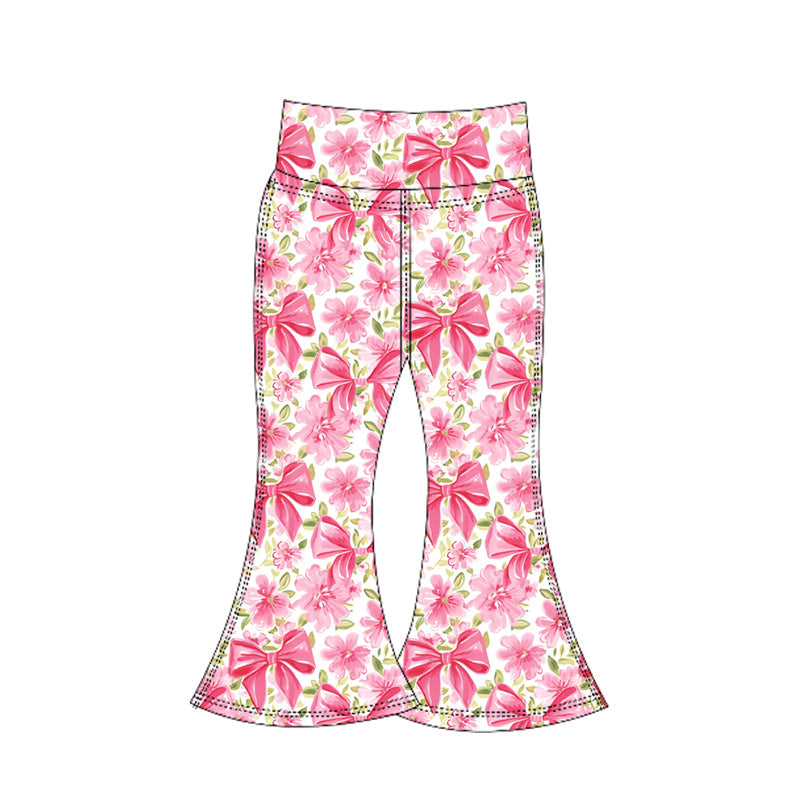 No moq P0770 pre-order toddler girl clothes yoga bow floral pink long sleeve pant- 2025.6.6