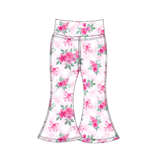 No moq P0772 pre-order toddler girl clothes yoga bow floral pink long sleeve pant- 2025.6.6