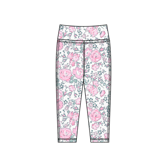 (Pre Order) No moq P0917 pre-order toddler girl clothes yoga floral long pant-2025.10.15