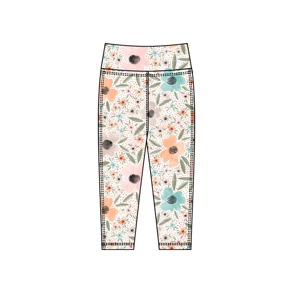(Pre Order) No moq P0922 pre-order toddler girl clothes yoga floral long pant-2025.10.15