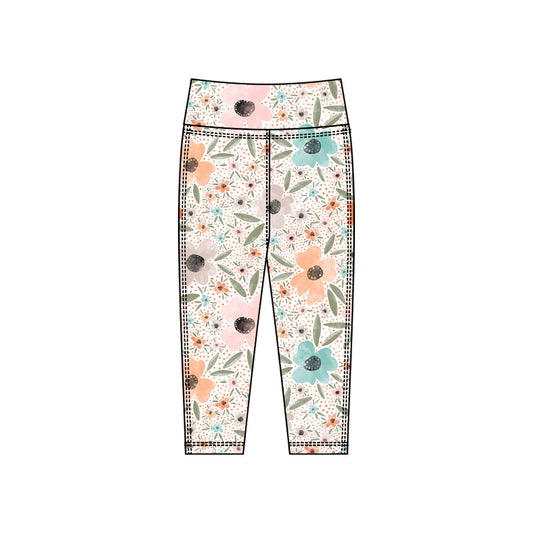 (Pre Order) No moq P0922 pre-order toddler girl clothes yoga floral long pant-2025.10.15
