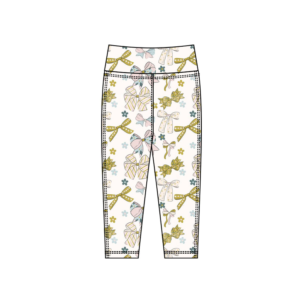 (Pre Order) No moq P0923 pre-order toddler girl clothes yoga floral bow long pant-2025.10.15