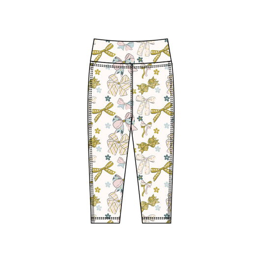 (Pre Order) No moq P0923 pre-order toddler girl clothes yoga floral bow long pant-2025.10.15
