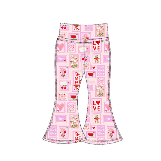 (Pre Order) No moq P0956 pre-order toddler girl clothes yoga bow floral love long pant-2025.11.3