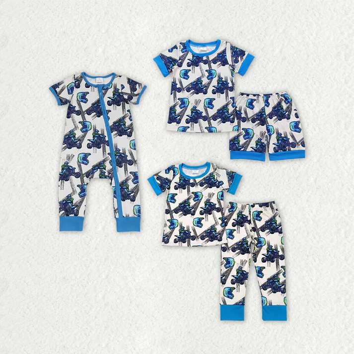 RTS Baby Baby Boys Blue Motobike Sibling Rompers Pajamas Clothes Sets