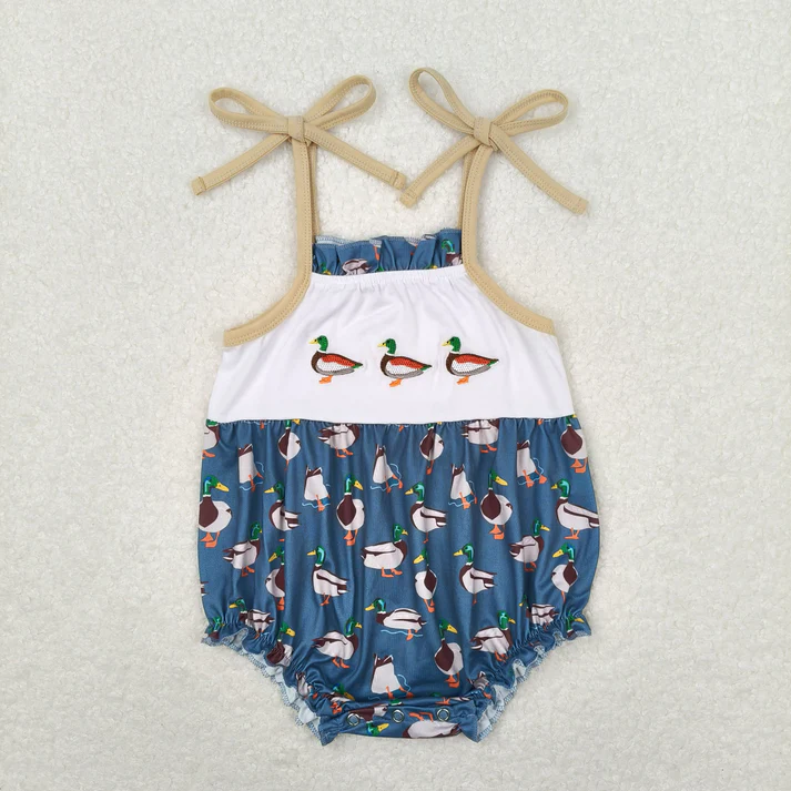 RTS Baby Girls Boys Duck Embroidery Sibling Rompers Clothes Sets