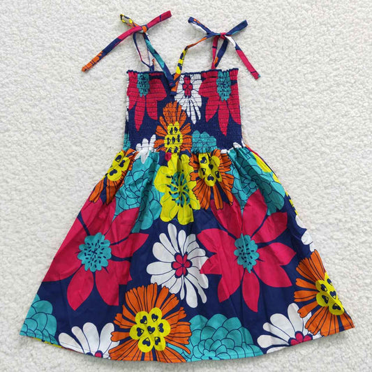 GSD0375 Colorful Floral Navy Blue Elastic Dress