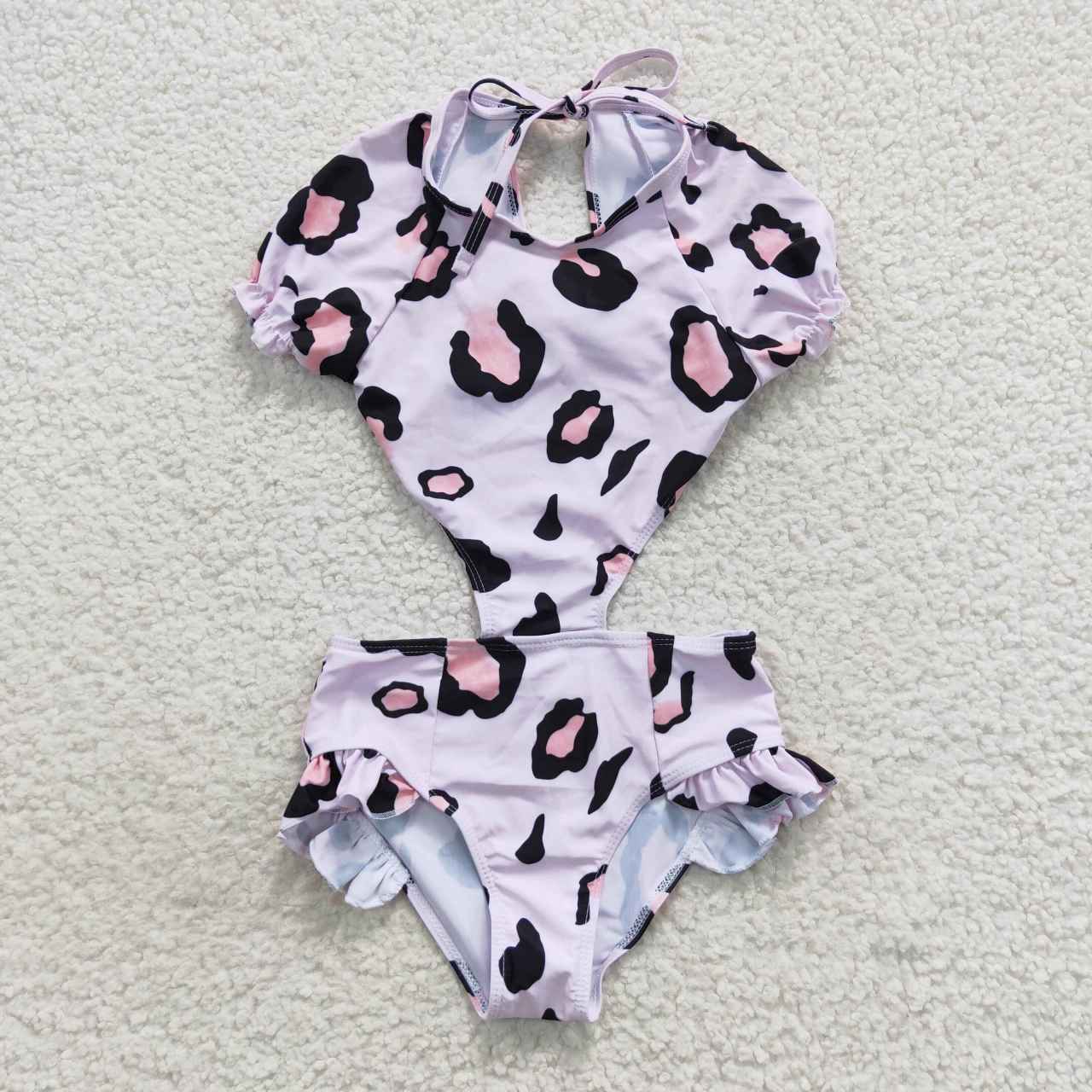 S0152 Pink and Black Leopard One Piece Swimsuit