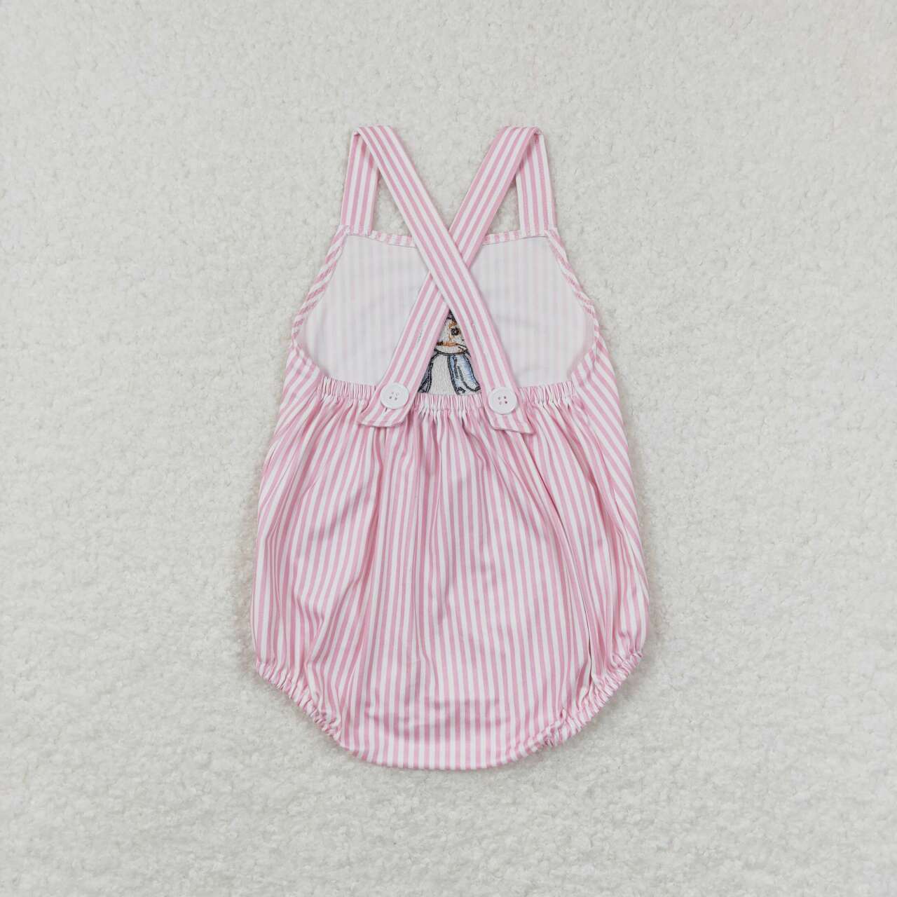 SR0462 Embroidered pink and white striped rabbit vest bodysuit