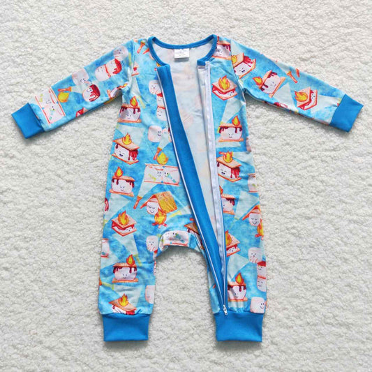 LR0617 Flashlight Torch Cup Blue Zipper Long Sleeve Jumpsuit