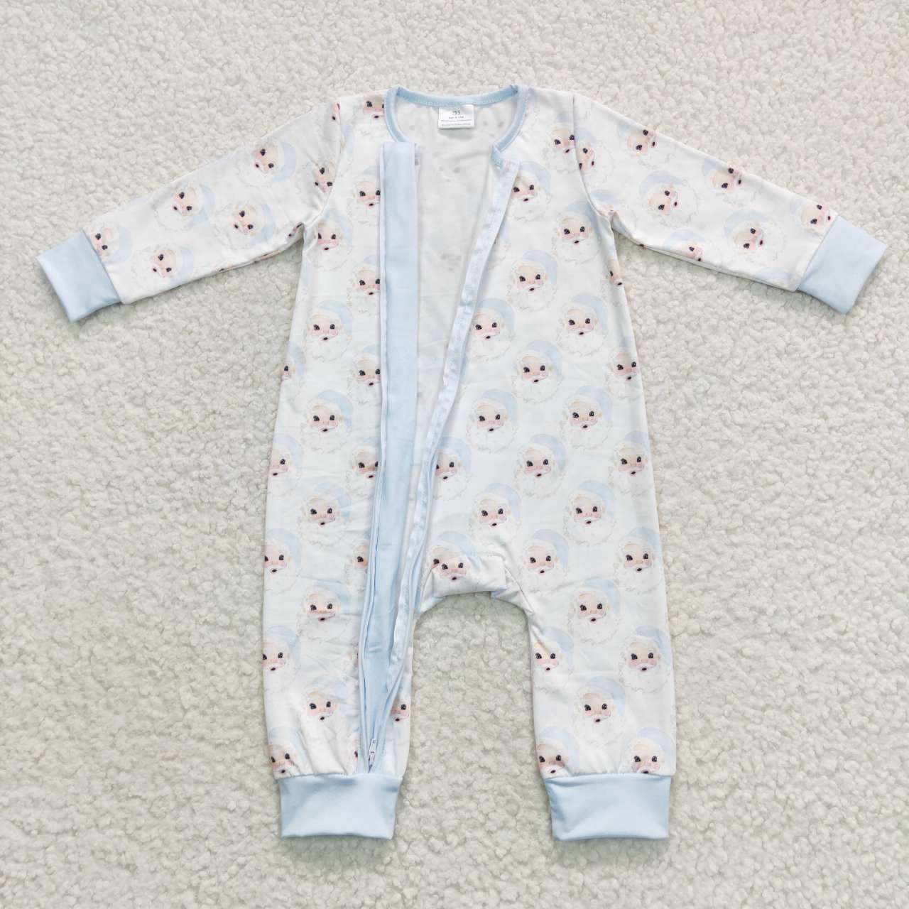 LR0585 Santa light blue and white zippered long-sleeved jumpsuit