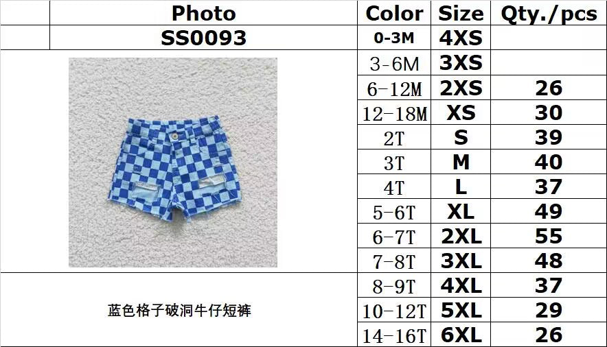 SS0093 Blue Check Denim Shorts