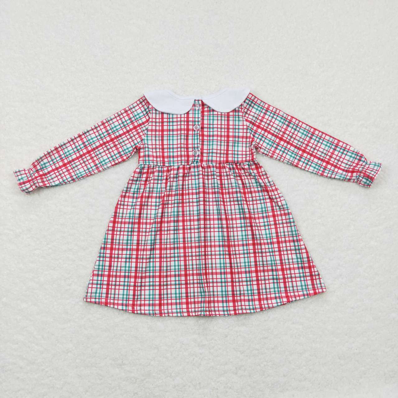 GLD0470 Factory made embroidered Christmas flower embroidered red plaid long sleeve dress