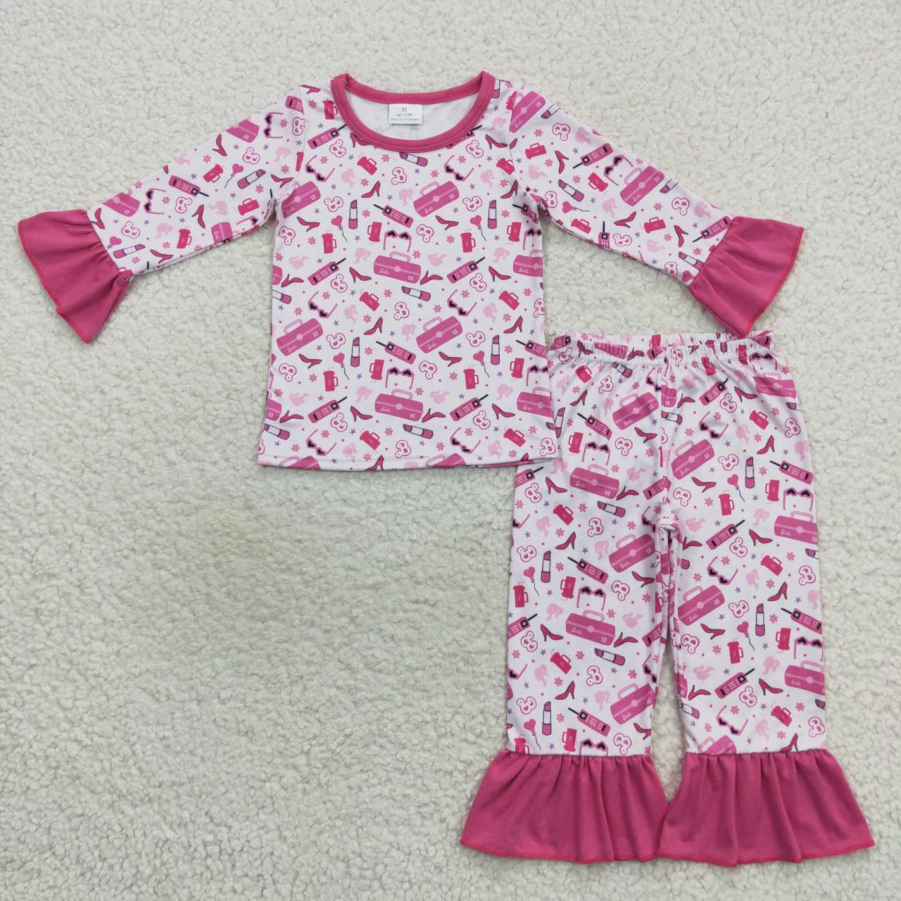 GLP0701 barbie rose pink lace long sleeve trousers suit