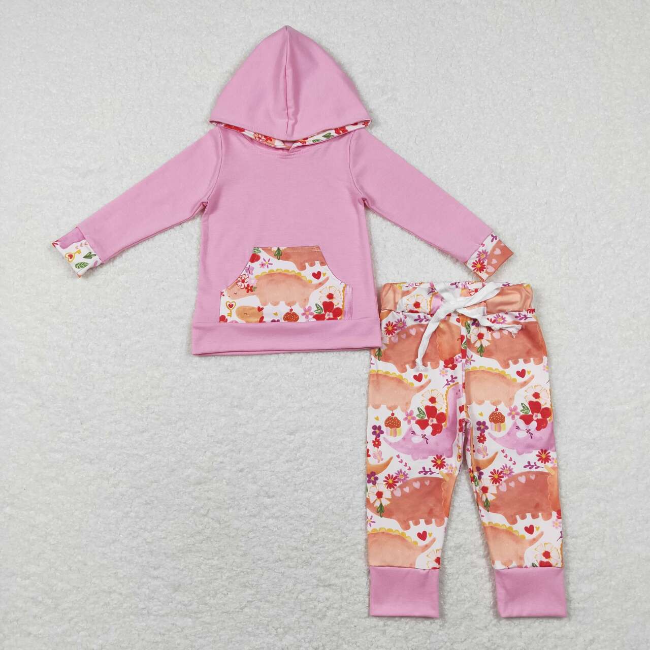 GLP0865 Dinosaur Pink Hooded Long Sleeve Pants Suit