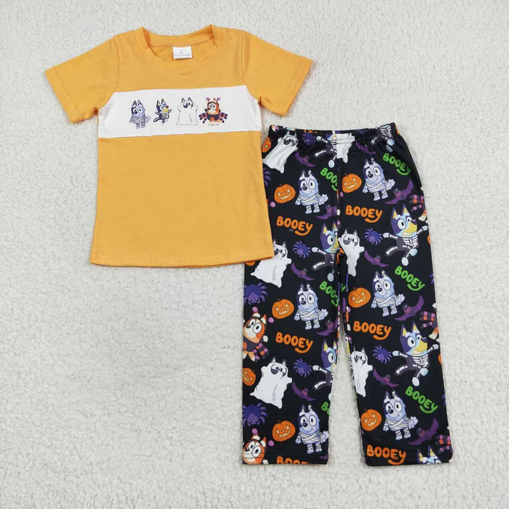 RTS NO MOQ Baby Girls Halloween Dogs Sibling Rompers Clothes Sets
