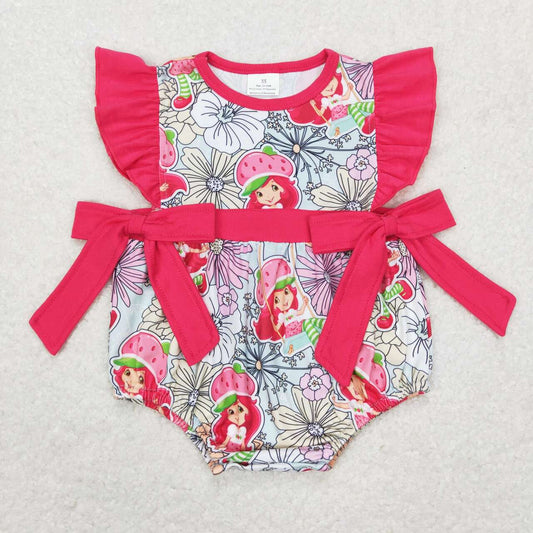 SR0726 Strawberry Cartoon Flower Red Bow Vest Jumpsuit