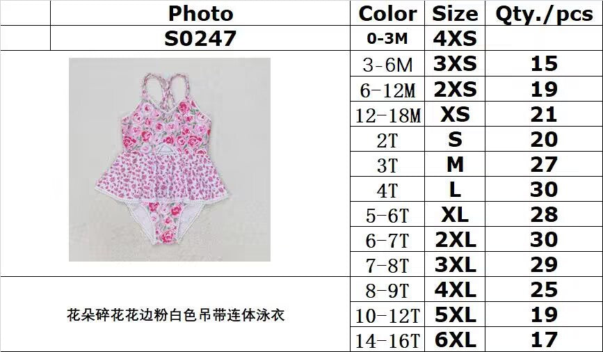 rts no moq S0247 Pink and white suspender one-piece swimsuit with floral lace