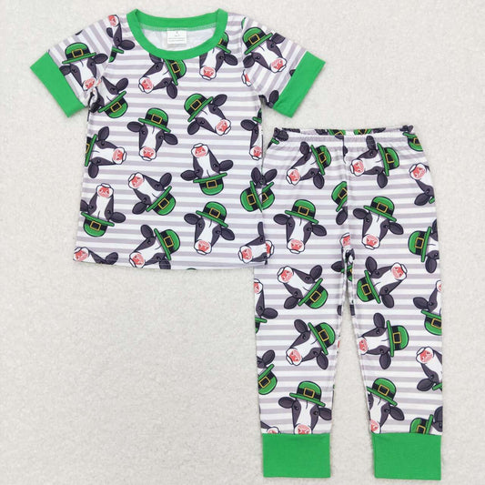 BSPO0279 St. Patrick's Day Hat Cow Stripe Green Short Sleeve Pants Suit