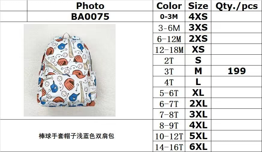 BA0075 Baseball gloves hat light blue backpack