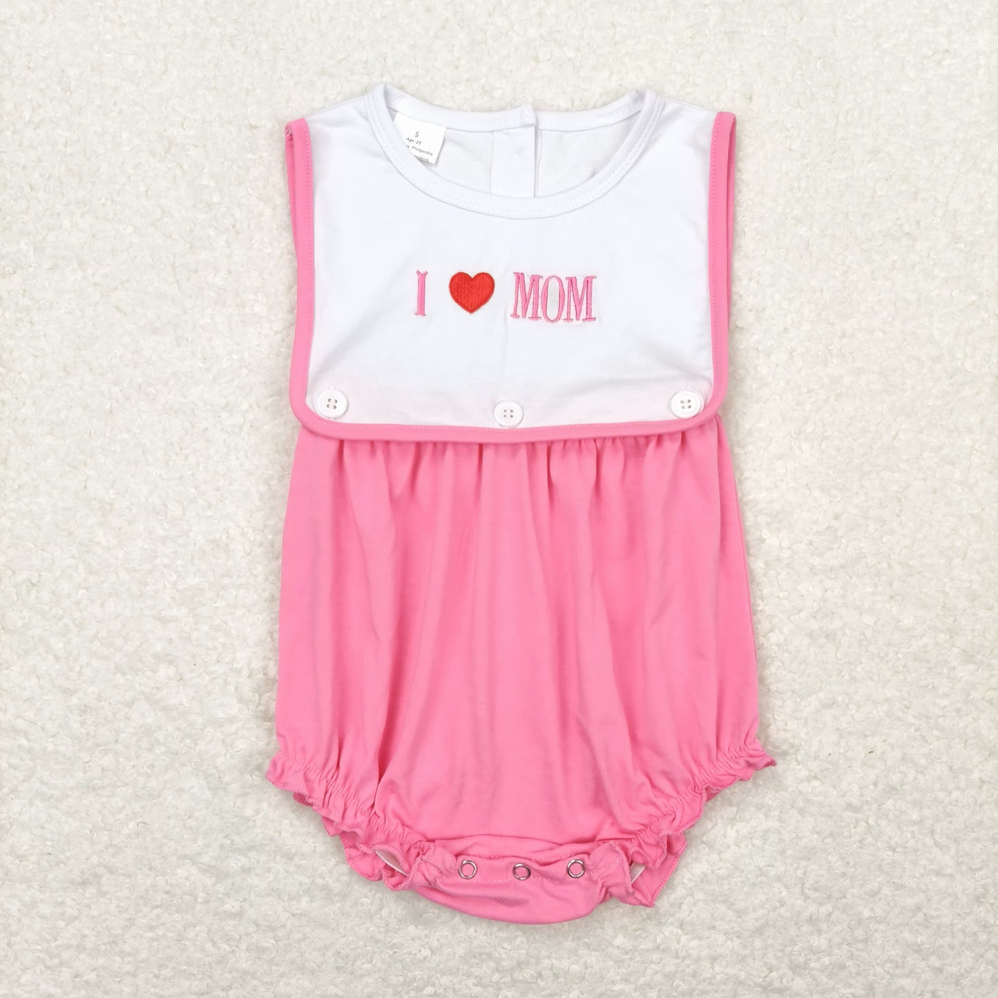 RTS no moq I love mom embroidery I love mom embroidered letters pink vest bubble  Sibling Sister