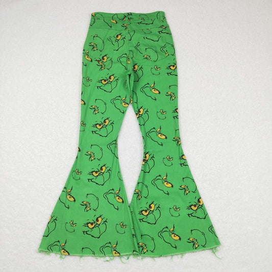 P0323 Adult cartoon grinch smiley green denim trousers