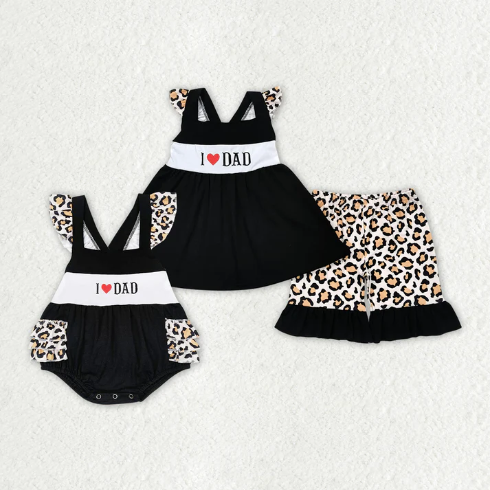 RTS PRINT Baby Girls Black I Love Dad Sibling Rompers Clothes Sets