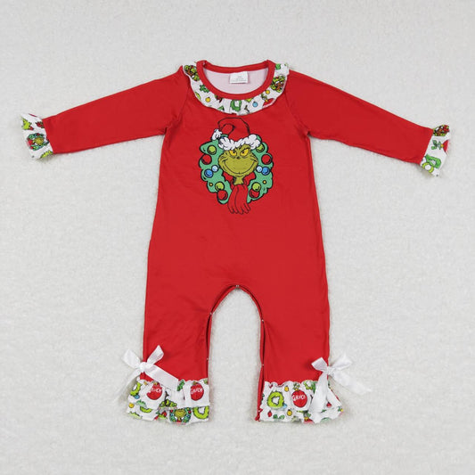 LR0578 grinch garland lace red long sleeve jumpsuit