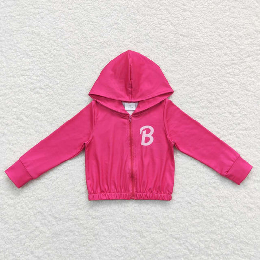 GT0330 B barbie letter rose red zipper hooded long-sleeved top