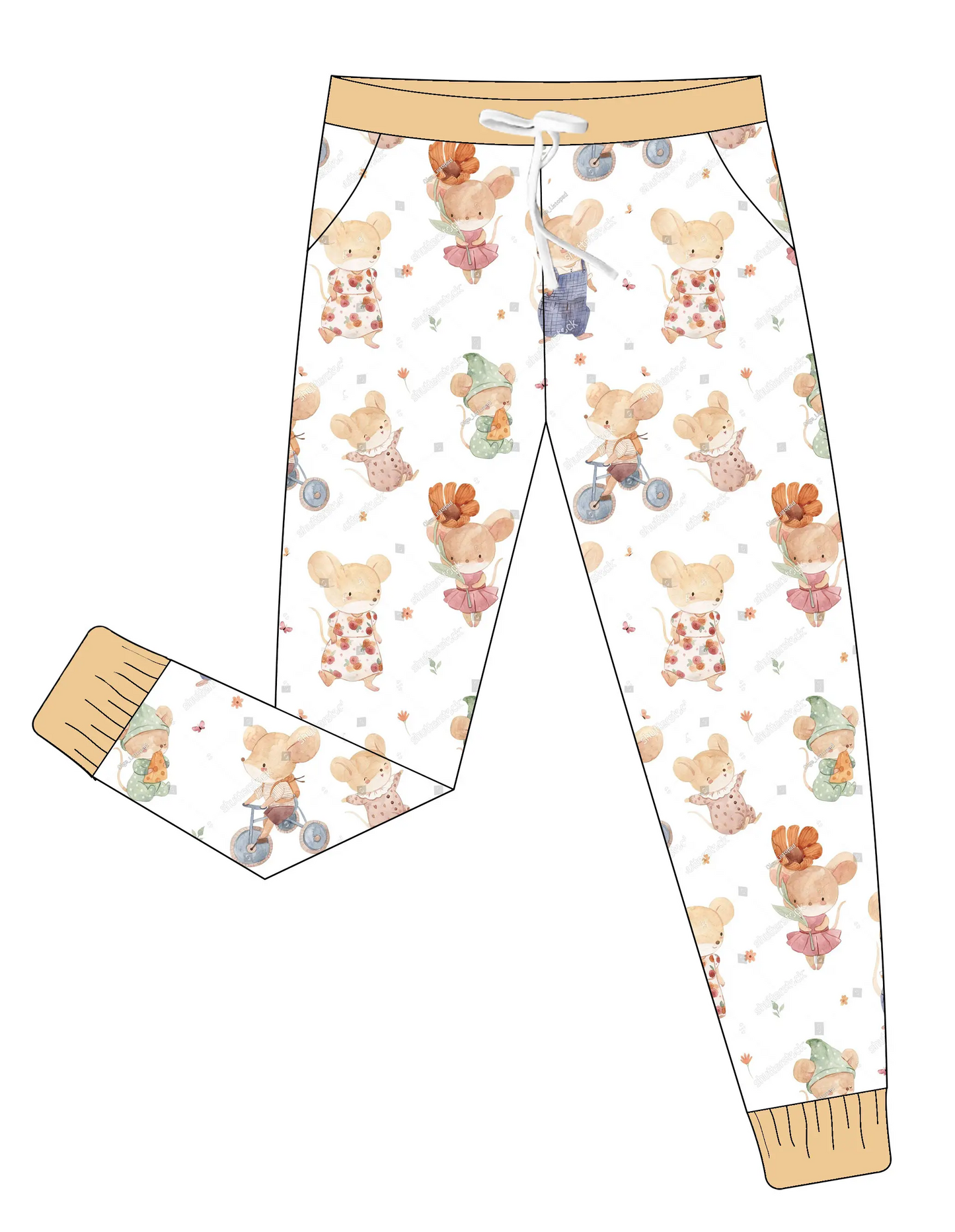 Custom moq 3 eta 7/8week moq 5 eta /4/5week Cartoon Overalls Mouse - Beige Adult Pants