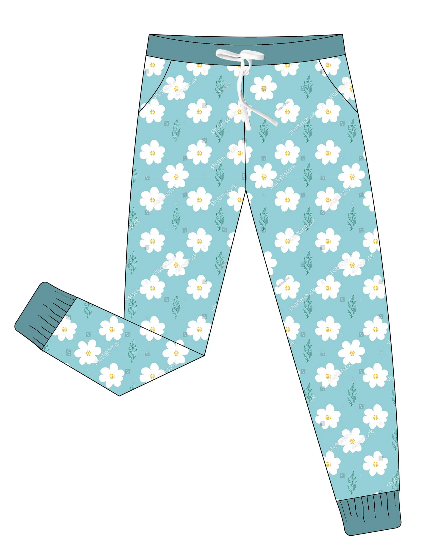 Custom moq 3 eta 7/8week moq 5 eta /4/5week White flower lake green adult trousers