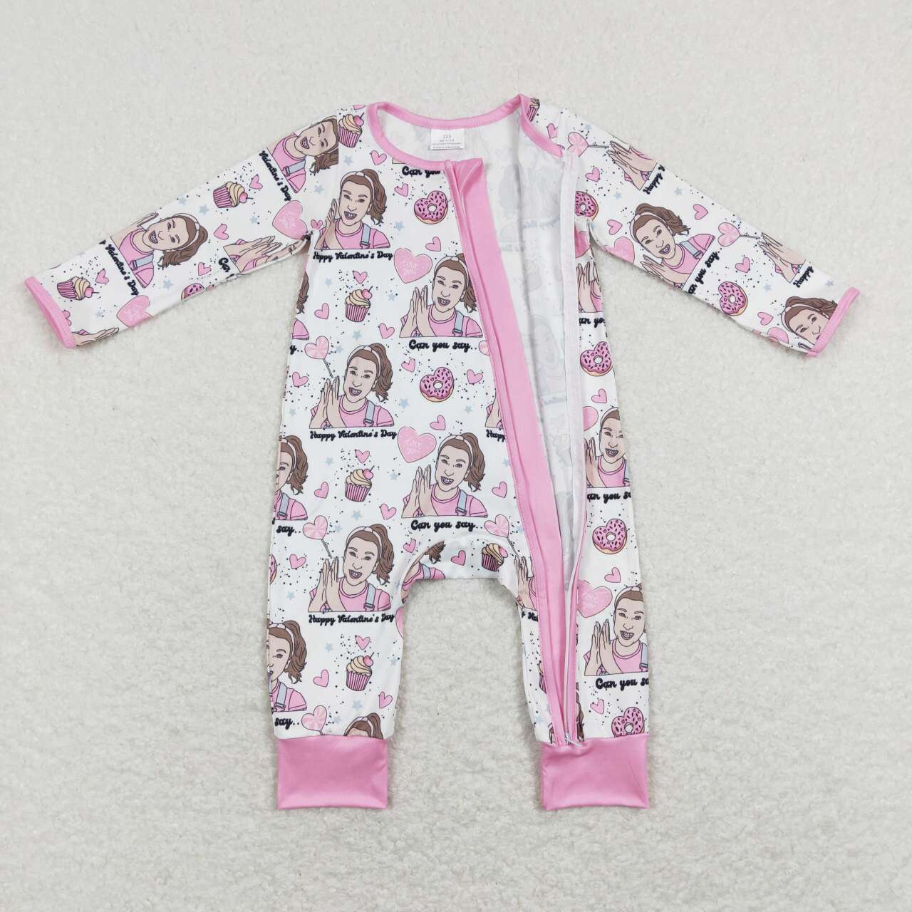 LR0906 Ms.Rachel Love Donut Valentine's Day Pink Zipper Long Sleeve Jumpsuit