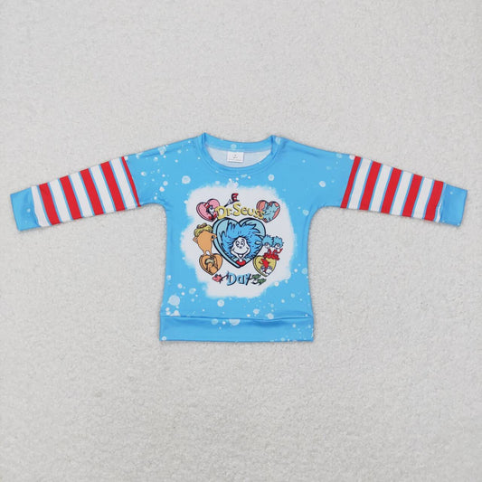 BT0412 dr seuss love red and white striped blue long-sleeved top