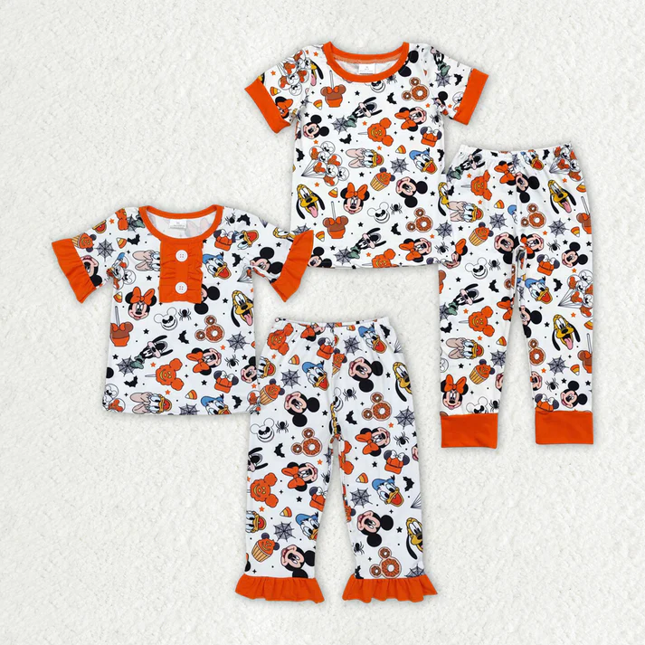 RTS NO MOQ Baby Girls Halloween Mouse Sibling Pajamas Clothes Sets