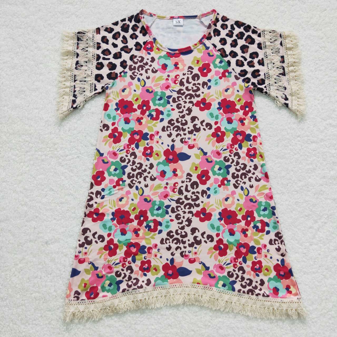 GT0255 Adult floral leopard print raglan short-sleeved top