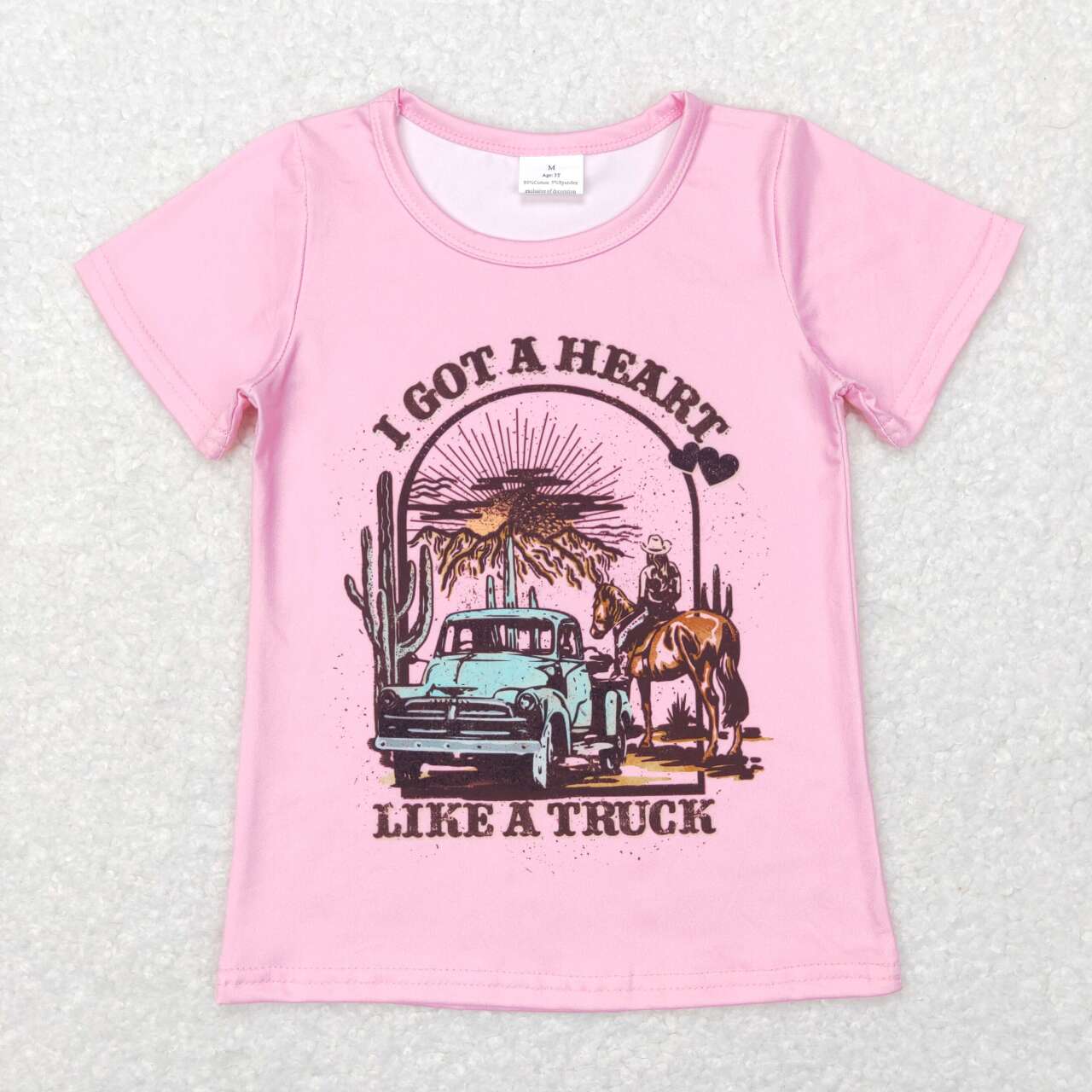 GT0406 I got a heart like a truck riding truck pink short sleeve top