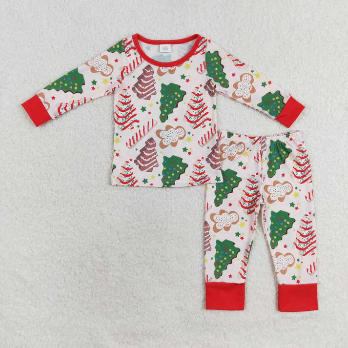 RTS NO MOQ Family Christmas Tree Cake Shirt Pants Bamboo Rompers Pajamas Clothes Sets