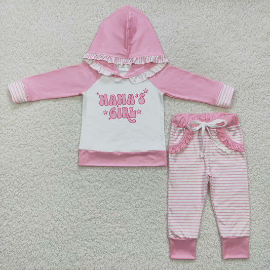 GLP0802 mama's girl letter pink and white striped hooded long-sleeved trousers suit