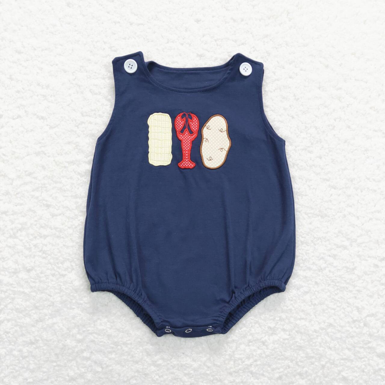 SR0740 Embroidered corn crayfish navy blue vest jumpsuit