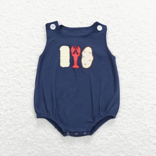 SR0740 Embroidered corn crayfish navy blue vest jumpsuit