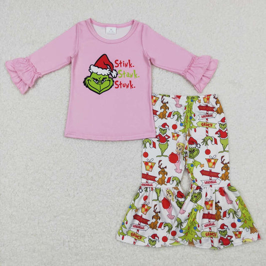 GLP0907 grinch cartoon letters pink and white lace long sleeves and trousers suit