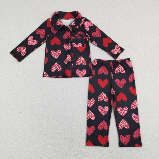 GLP1137 Leopard print heart red plush edge black long-sleeved trousers suit