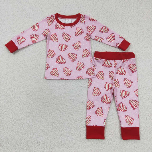 GLP0453 Christmas Tree Cookie Polka Dot Pink Long Sleeve Pantsuit