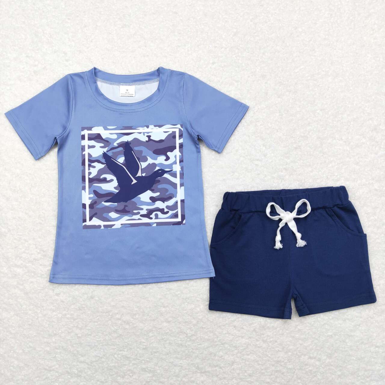 BT0438 Duck Camouflage Blue Short Sleeve +SS0136 Navy Pocket Shorts Set