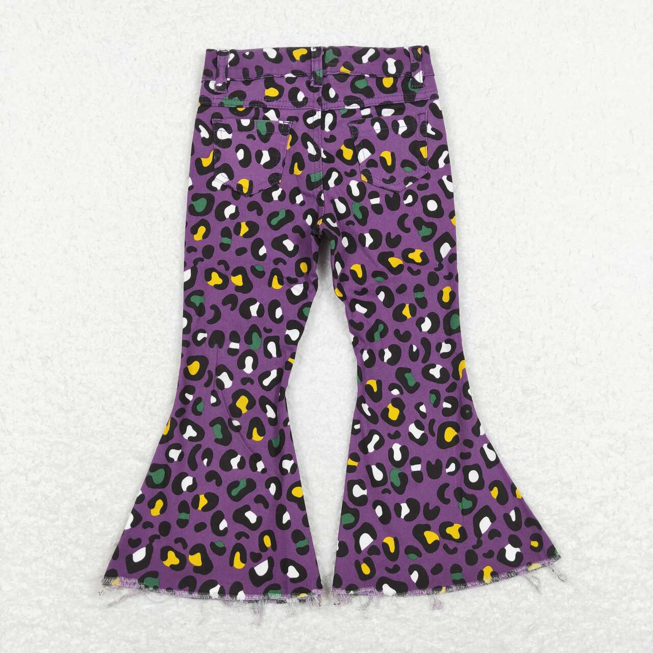 P0313 Yellow green leopard print purple denim trousers